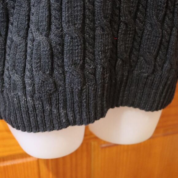 Vintage Chunky Heavy Cable Knit Black Mock Neck Sweater Pullover Large LG - Picture 9 of 11